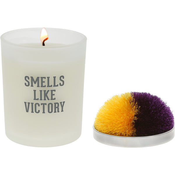 pavilion gift company Victory Purple & Yellow - 5.5 oz - 100% Soy Wax Candle with Pom Pom Lid Scent: Tranquility