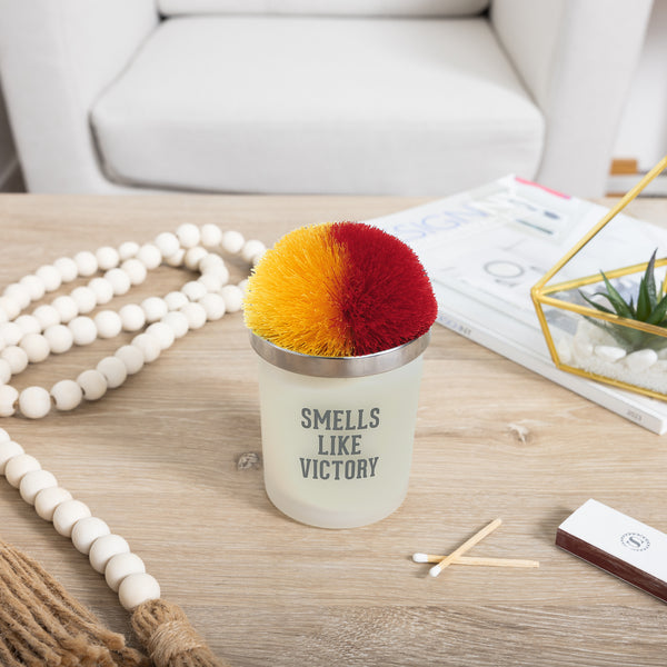 Pavilion Gift Company Victory Red & Yellow - 5.5 Oz - 100% Soy Wax Candle With Pom Pom Lid Scent: Tranquility