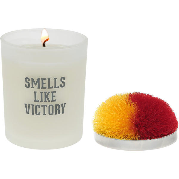 pavilion gift company Victory Red & Yellow - 5.5 oz - 100% Soy Wax Candle with Pom Pom Lid Scent: Tranquility