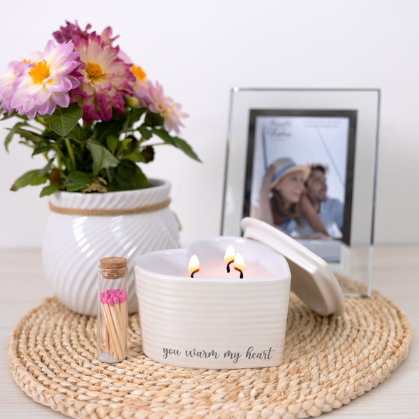 Pavilion Gift Company Warm My Heart 8 Oz - 100% Soy Wax Reveal Triple Wick Candle With Matches Scent: Vanilla