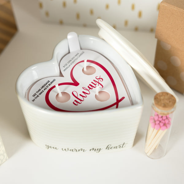 Pavilion Gift Company Warm My Heart 8 Oz - 100% Soy Wax Reveal Triple Wick Candle With Matches Scent: Vanilla