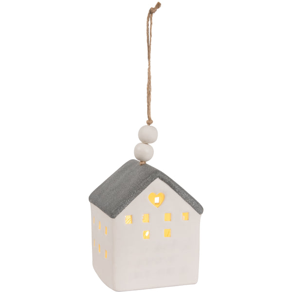 Pavilion Gift Company Welcome 4.25" LED Lit Hanging Porcelain House