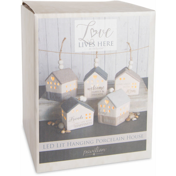 Pavilion Gift Company Welcome 4.25" LED Lit Hanging Porcelain House