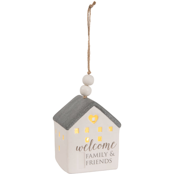 pavilion gift company Welcome 4.25" LED Lit Hanging Porcelain House
