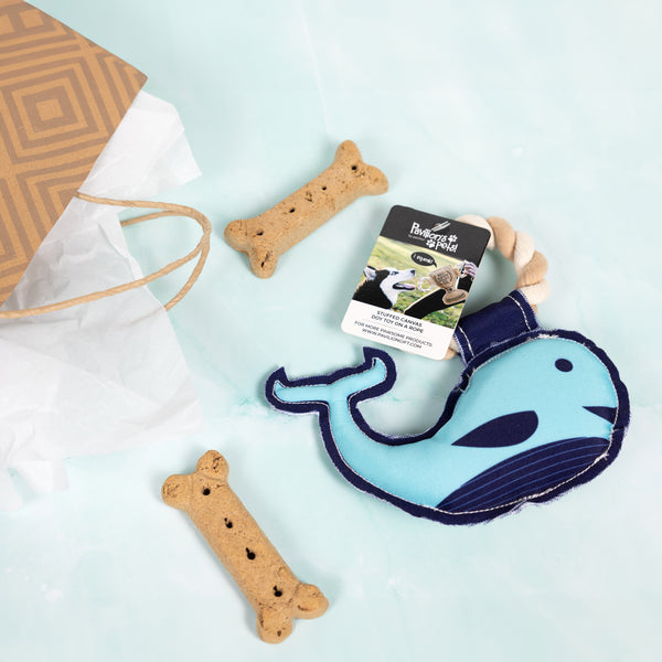 Pavilion Gift Company Whale-y Loved 8" Canvas Dog Toy On Rope