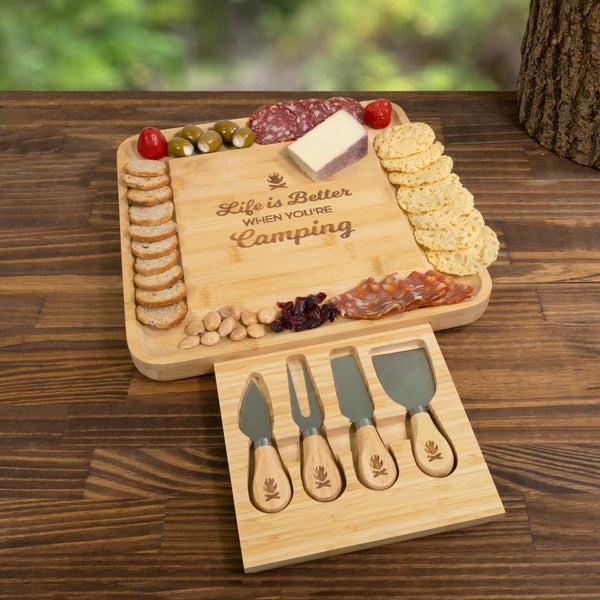 Pavilion Gift Company When You're Camping 13" Bamboo Serving Board With Utensils