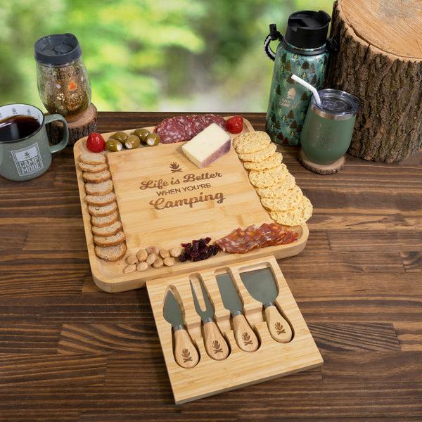 Pavilion Gift Company When You're Camping 13" Bamboo Serving Board With Utensils