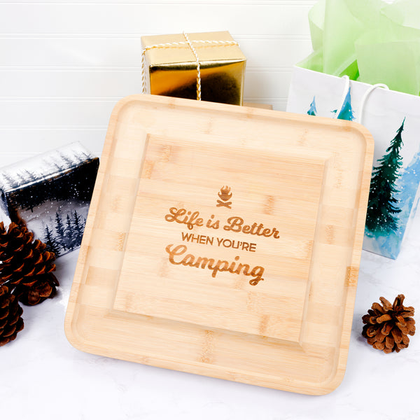 Pavilion Gift Company When You're Camping 13" Bamboo Serving Board With Utensils