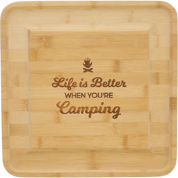 pavilion gift company When You're Camping 13" Bamboo Serving Board with Utensils