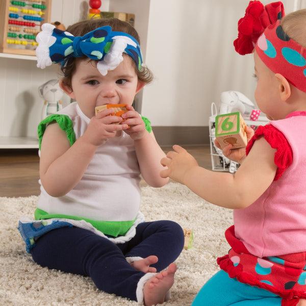 Pavilion Gift Company White And Navy Polka Dot Ruffled Knitted Headband