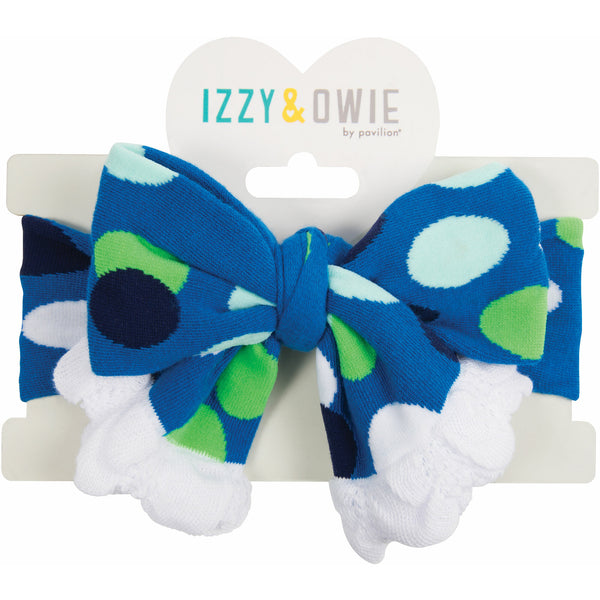 Pavilion Gift Company White And Navy Polka Dot Ruffled Knitted Headband