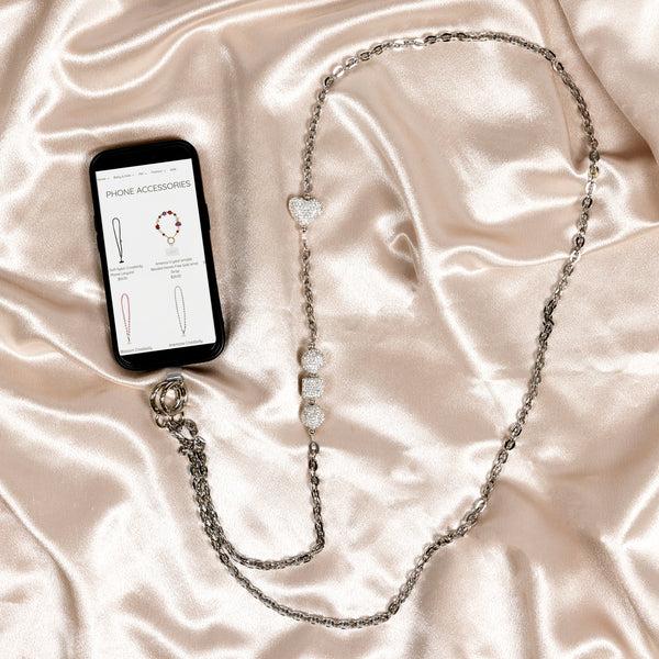 Pavilion Gift Company White Crystal Crossbody Beaded Silver Phone Chain