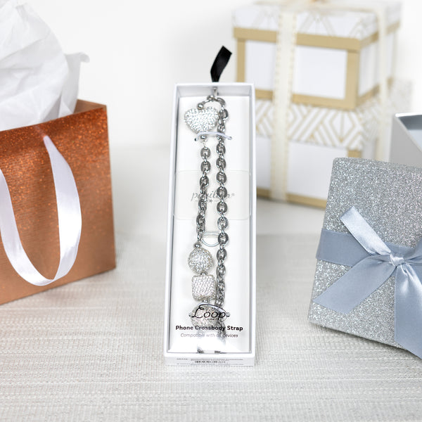 Pavilion Gift Company White Crystal Crossbody Beaded Silver Phone Chain
