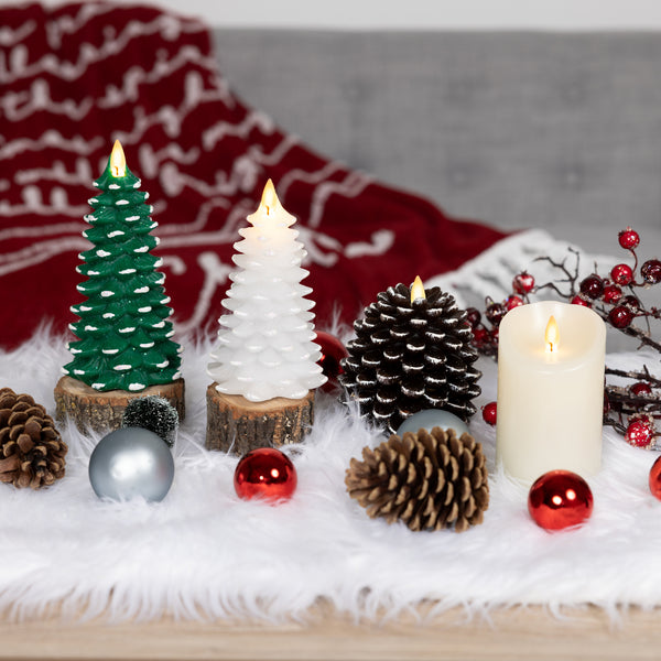 Pavilion Gift Company White Frosted Pine Tree 6" Realistic Flame LED Lit Candle