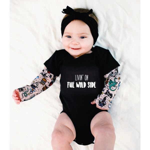 Pavilion Gift Company Wild Side 6-12 Months Biker Tat Tee Bodysuit