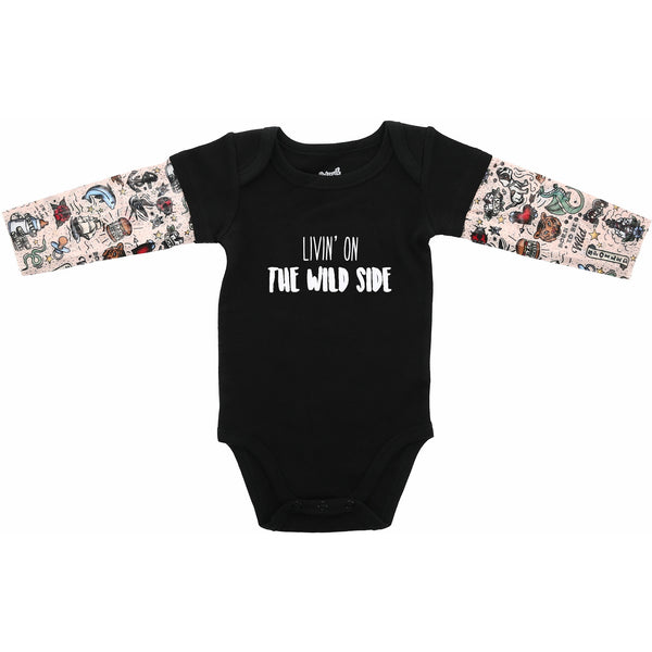 pavilion gift company Wild Side 6-12 Months Biker Tat Tee Bodysuit