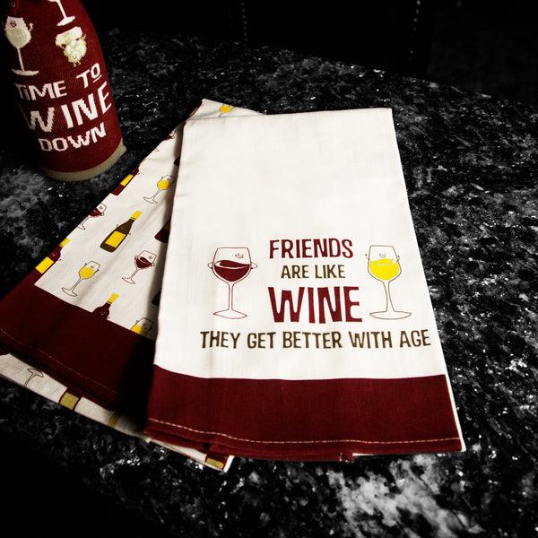 Pavilion Gift Company Wine Tea Towel Gift Set (2 - 19.75" X 27.5")