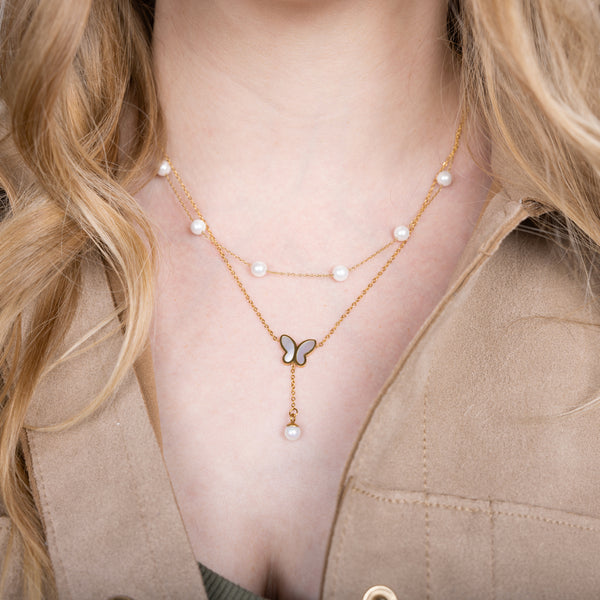 Pavilion Gift Company With Butterflies Gold Plated Layered Necklace