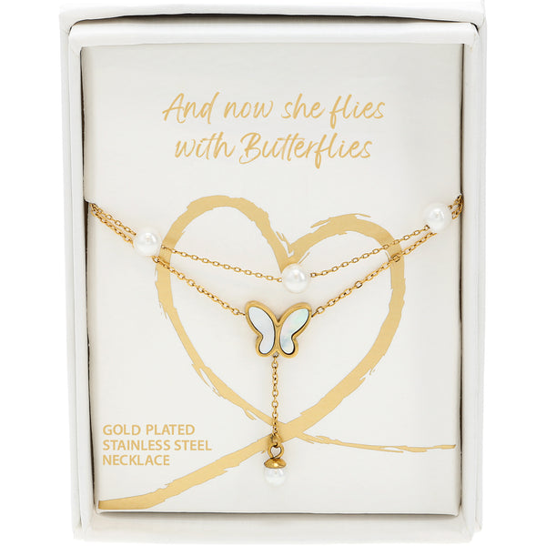 pavilion gift company With Butterflies Gold Plated Layered Necklace