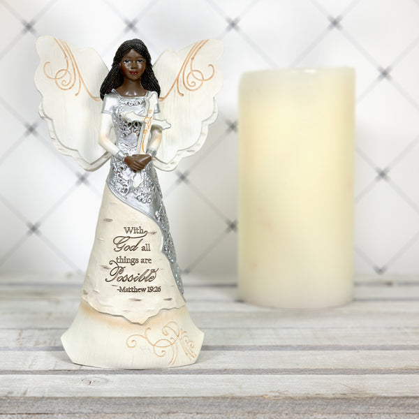 Pavilion Gift Company With God 6.5" EBN Angel With Cross