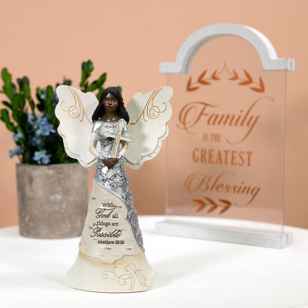 Pavilion Gift Company With God 6.5" EBN Angel With Cross