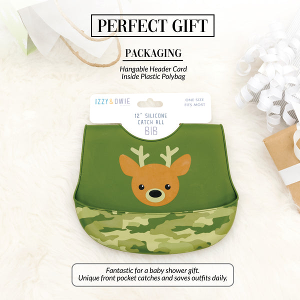 Pavilion Gift Company Woodland Green Camo Deer 12" Silicone Catch All Bib