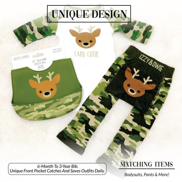 Pavilion Gift Company Woodland Green Camo Deer 12" Silicone Catch All Bib