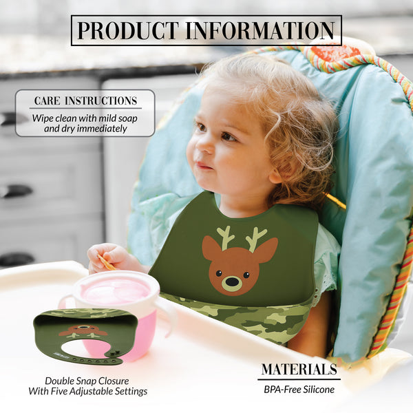 Pavilion Gift Company Woodland Green Camo Deer 12" Silicone Catch All Bib