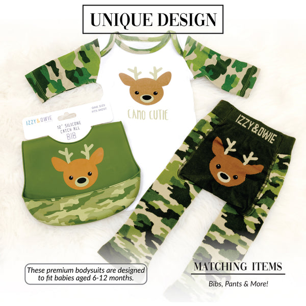 Pavilion Gift Company Woodland Green Camo Deer 6-12 Months 3/4 Sleeve Bodysuit