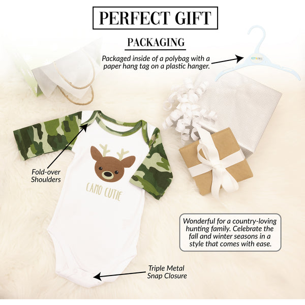 Pavilion Gift Company Woodland Green Camo Deer 6-12 Months 3/4 Sleeve Bodysuit