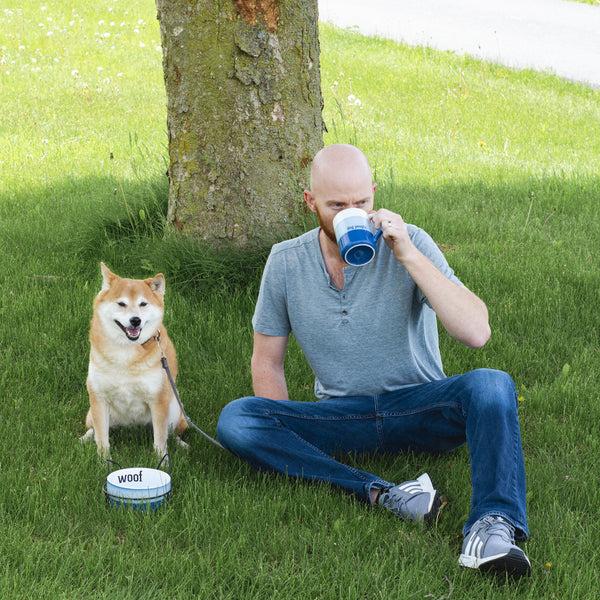 Pavilion Gift Company Woof 27 Oz Ceramic Pet Bowl With Metal Stand