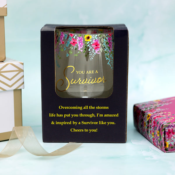 Pavilion Gift Company You Are A Survivor Gift Boxed 17 Oz Stemless Wine Glass