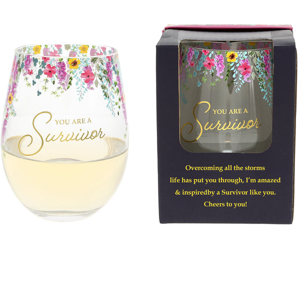 pavilion gift company You Are a Survivor Gift Boxed 17 oz Stemless Wine Glass