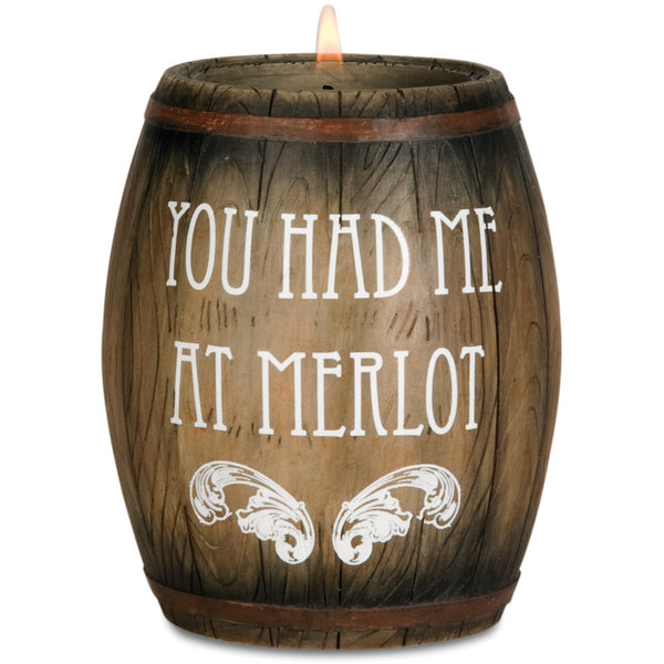pavilion gift company You had me at Merlot 3.75" Wine Barrel Candle Holder