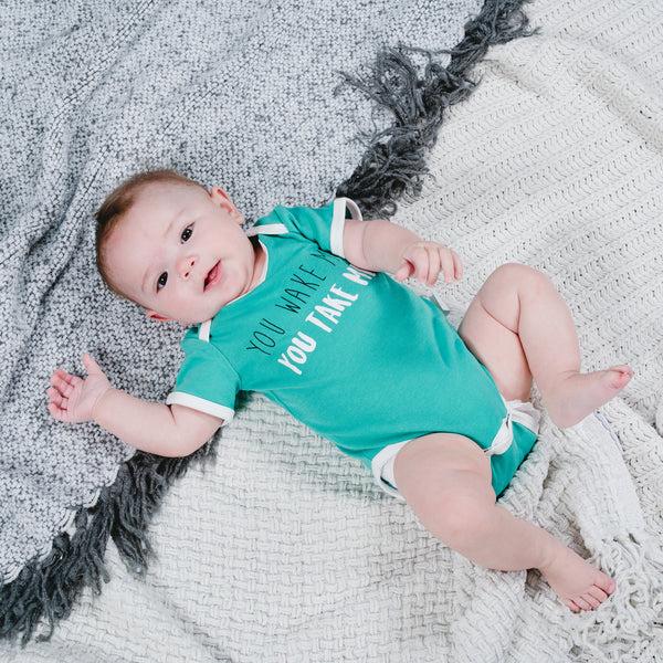 Pavilion Gift Company You Wake Me 12-24 Months Teal Bodysuit