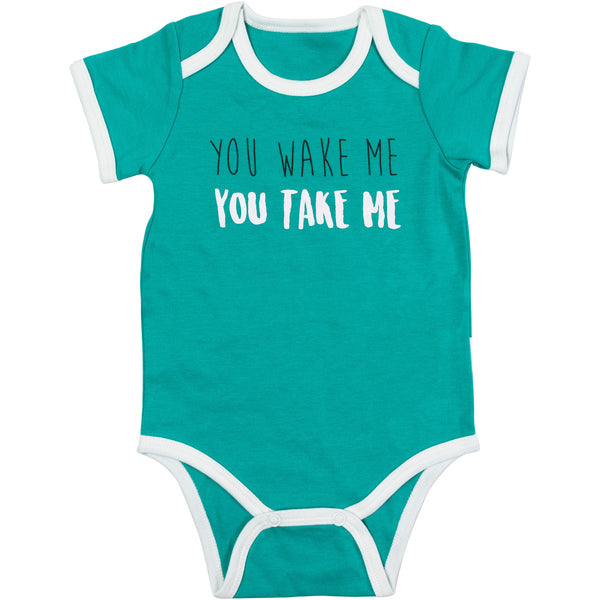 pavilion gift company You Wake Me 12-24 Months Teal Bodysuit