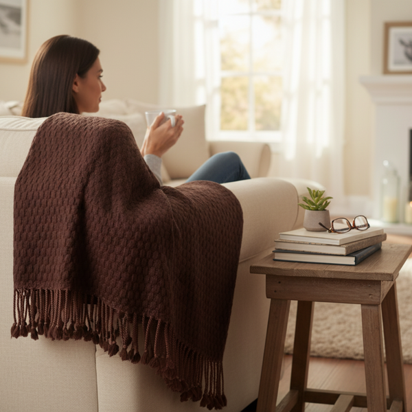 peach couture Authentic Cashmere Basketweave Throw (50x60")