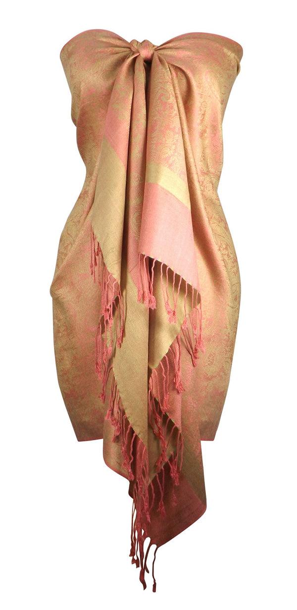 peach couture Baby Green & Pink Vintage Jacquard Paisley Pashmina Shawl