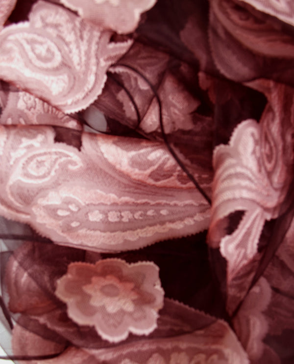 Peach Couture Black & Pink Sheer Embroidered Paisley Burnout Scarf