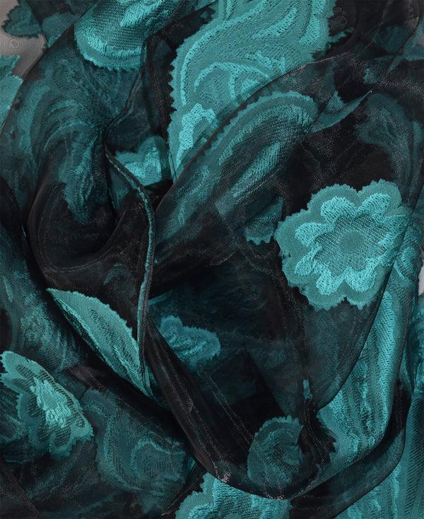 Peach Couture Black & Teal Sheer Embroidered Paisley Burnout Scarf