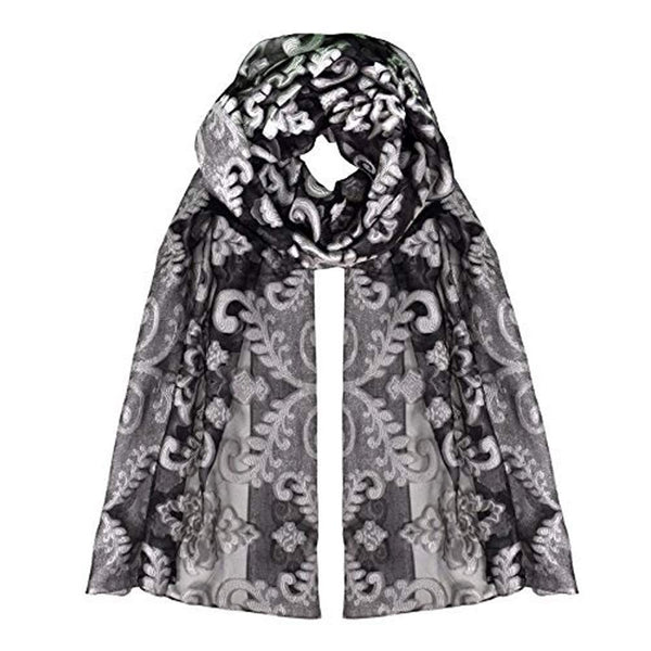 Peach Couture Black & White Floral Embroidered Burnout Scarf