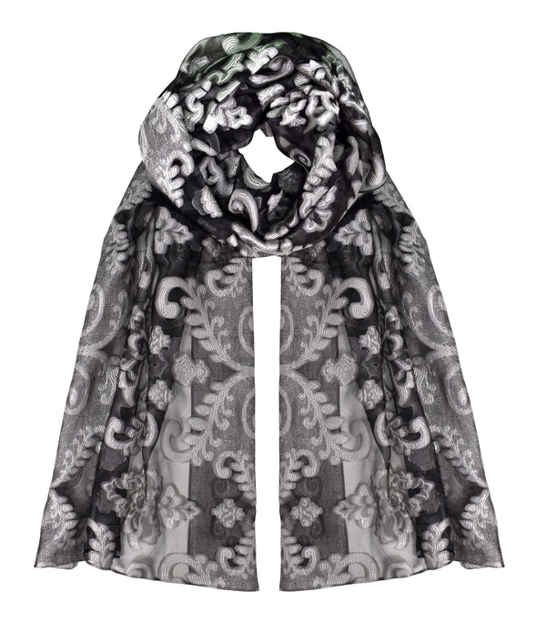 Peach Couture Black & White Floral Embroidered Burnout Scarf
