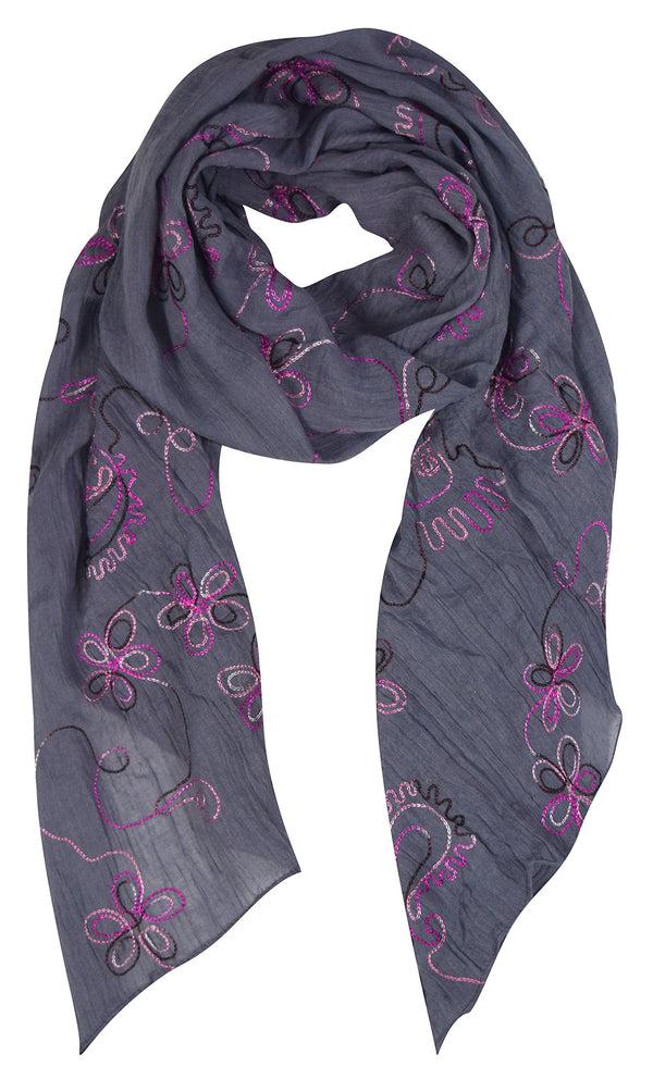 Peach Couture Blossom Embroidered Sheer Floral Summer Scarf