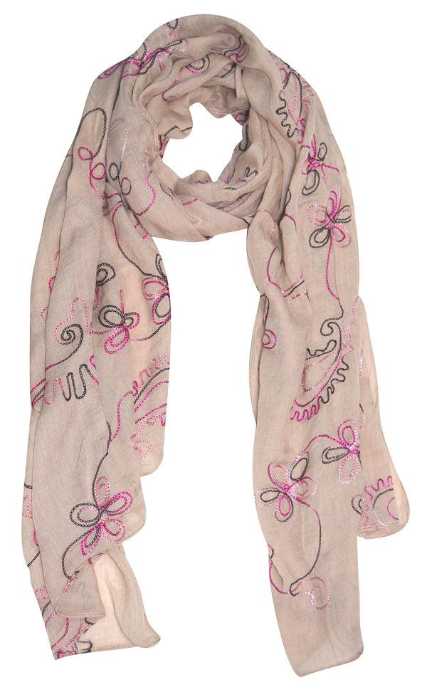 Peach Couture Blossom Embroidered Sheer Floral Summer Scarf