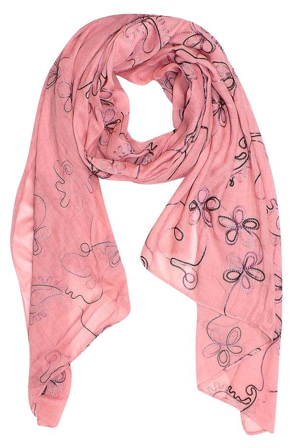 Peach Couture Blossom Embroidered Sheer Floral Summer Scarf
