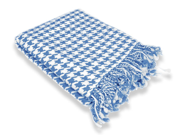 peach couture Blue Cashmere Wool Houndstooth Throw (50x60")