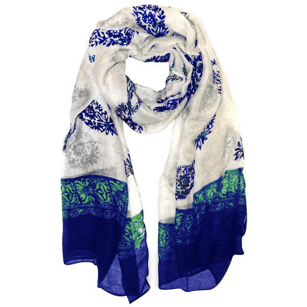 Peach Couture Blue & Green Tribal Flower Paisley Scarf