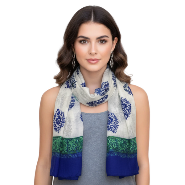 peach couture Blue & Green Tribal Flower Paisley Scarf