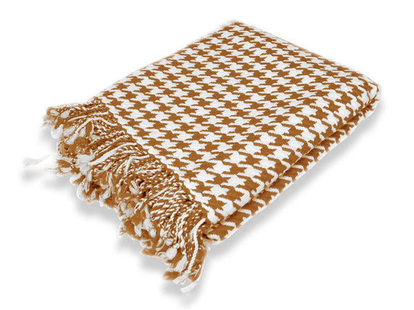 Peach Couture Brown Cashmere Wool Houndstooth Throw (50x60")