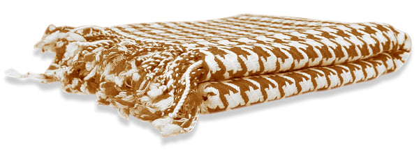 Peach Couture Brown Cashmere Wool Houndstooth Throw (50x60")